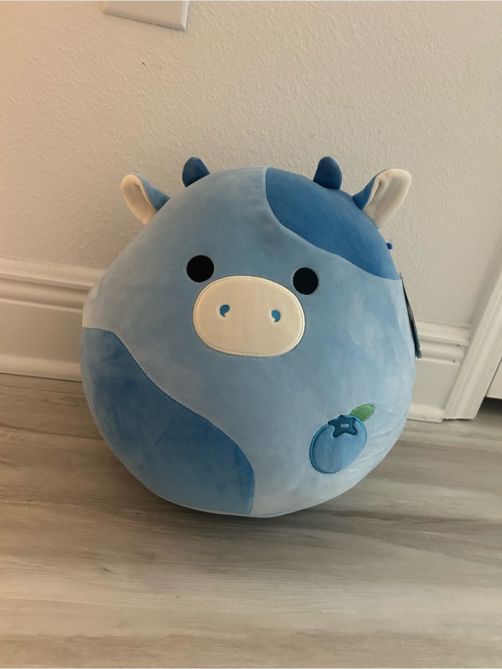 Squishmallows Blue Cow Plush Pillow with Blueberry Patch Accent